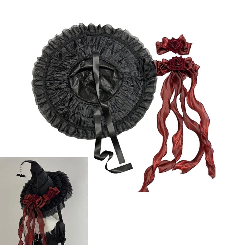 Cappello da Strega di Halloween Comodo Cappello da Mago Accessorio Costume Cosplay per Feste per Donne Adolescenti Evento Tema Oscuro Vestirsi