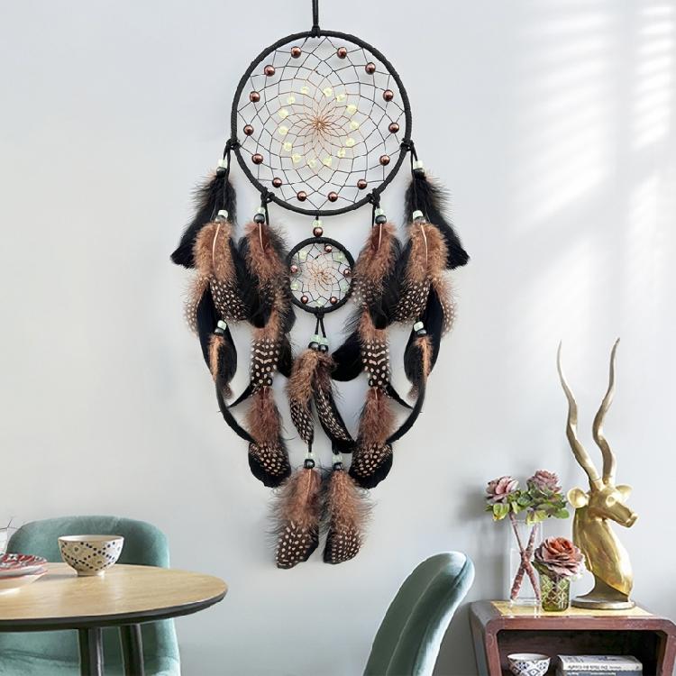 Handmade Glowing In Dark Dreamcatchers Wall Decorations Feathered Tassels Wall Hanging Wind Chimes Decors for Bedroom