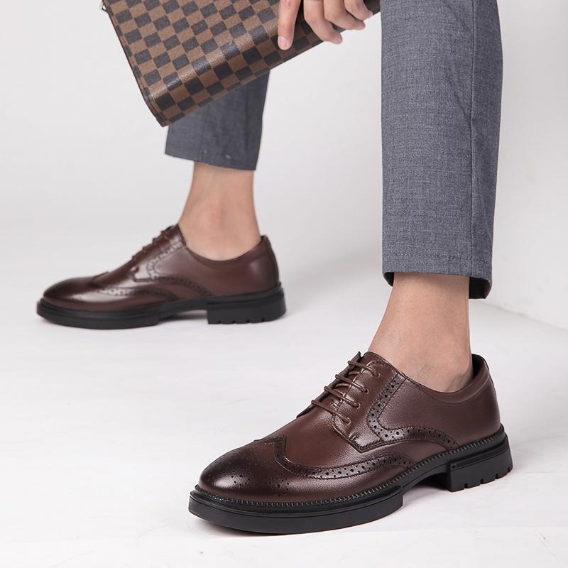 Brand Mens Oxford Genuine Leather Shoes Black Brown Handmade Lace Up Round Head Dress Shoes Wedding Office Business Formal Shoes