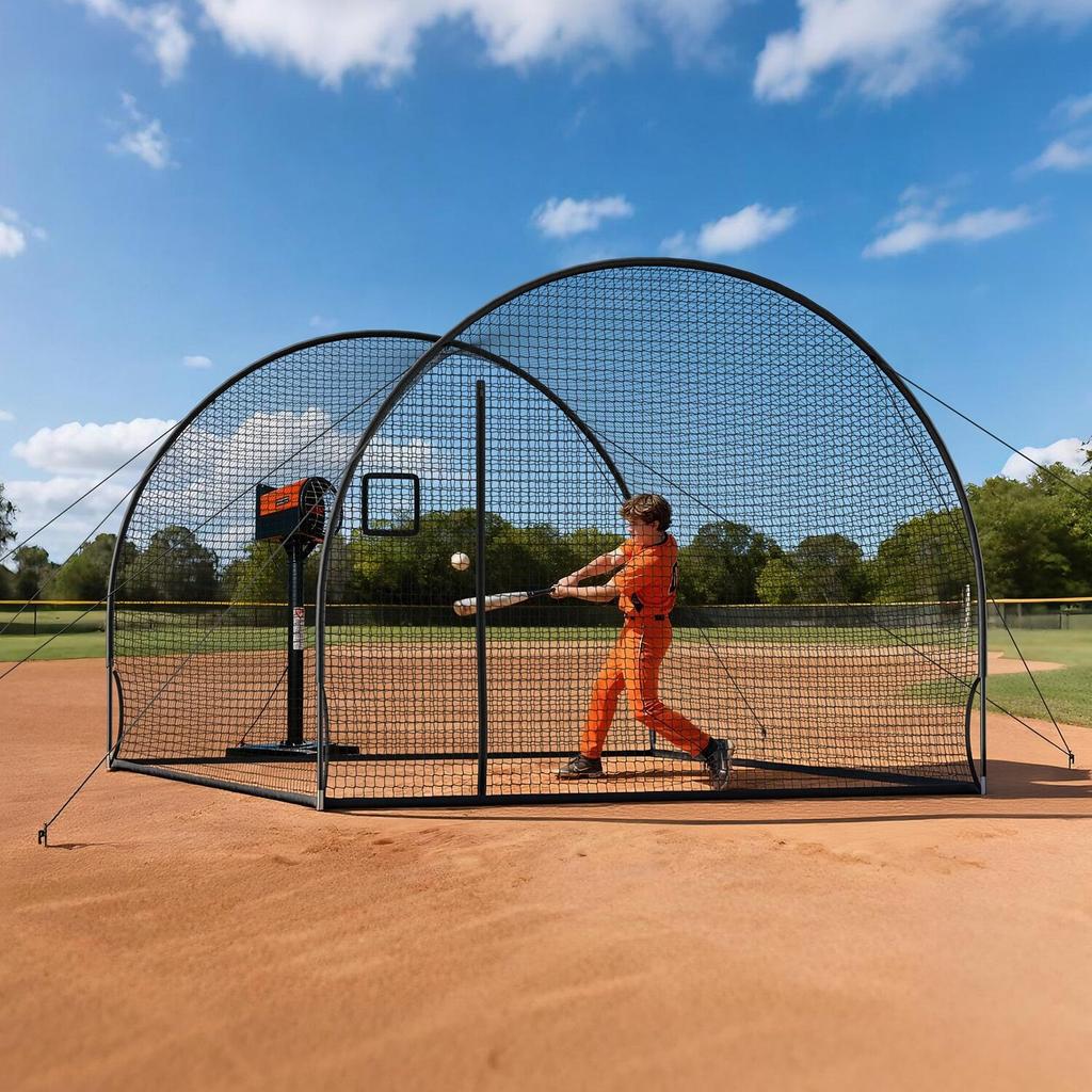 Baseball Batting Cage, 3660 x 3100 x 2330mm Freestanding Portable Batting Cage, Hitting Cages with 4-Ply Knotless Polyester & Pitching Machine
