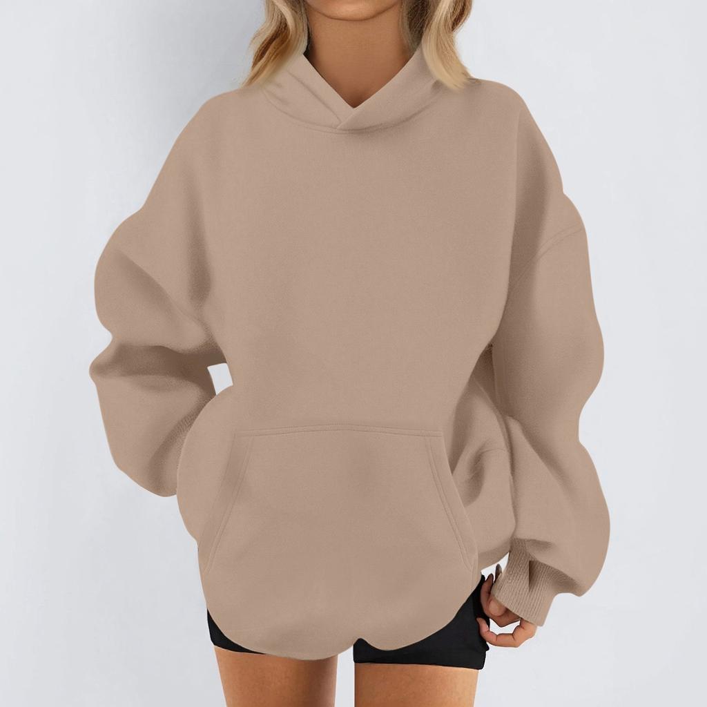 Women's Fashion Casual Long Sleeve Solid Color Hooded Sweatshirt Tops