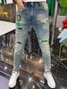 Klasické patchworkové Slim Fit Stretch Hip Hop Oblečení Muž Světle modré Stretch Roztrhané džínové kalhoty Velká velikost