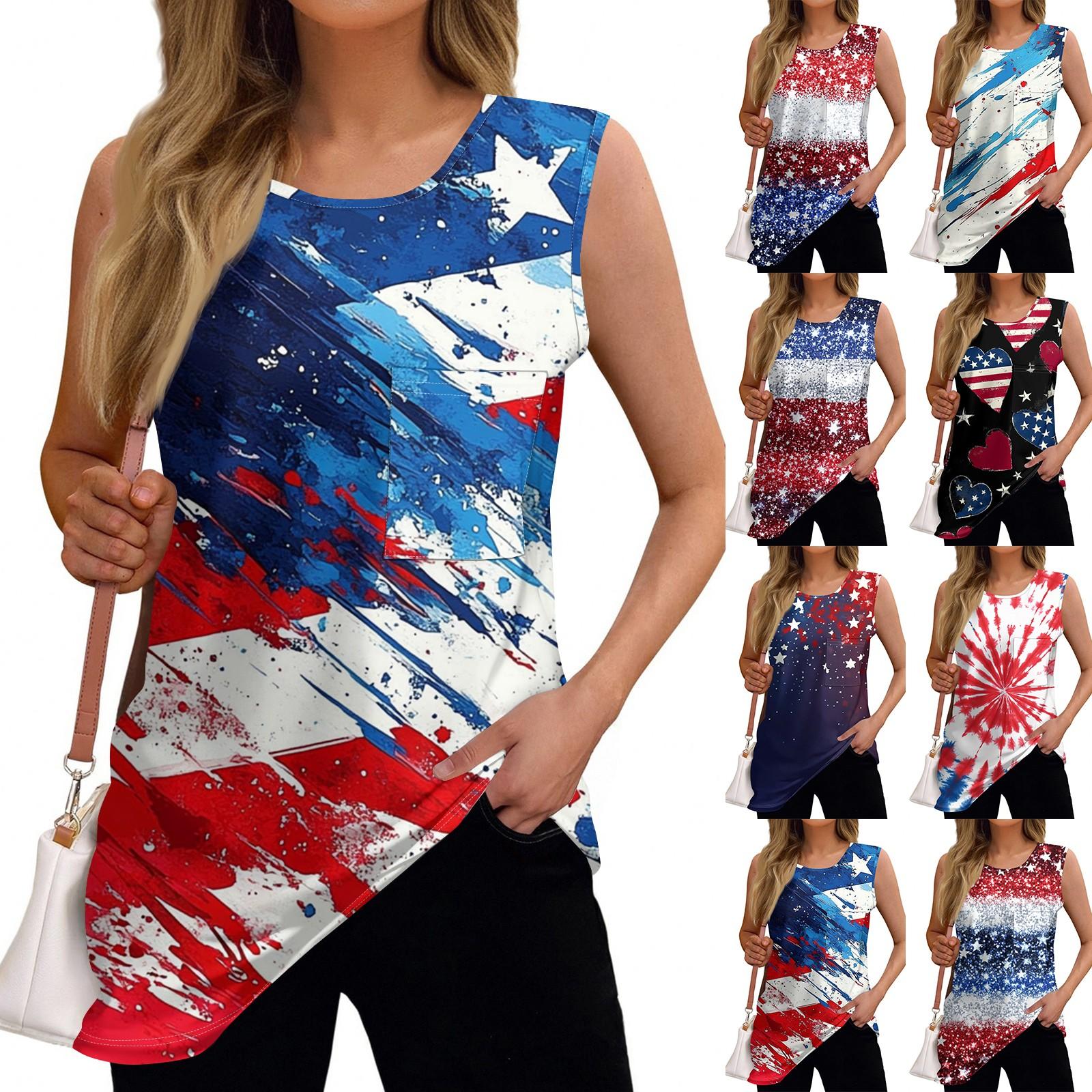 

Women s Fashion Independence Day Printed Sleeveless T-Shirt Top M рожевий