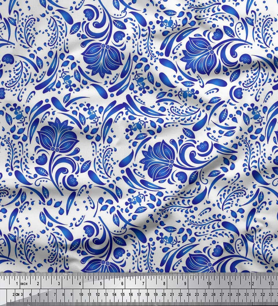 

Тканина Soimoi Japan Crepe Satin Leaves & Floral Artistic Print Швейна тканина метр 42 дюйма 42 Inch Wide - Poly Crepe білий