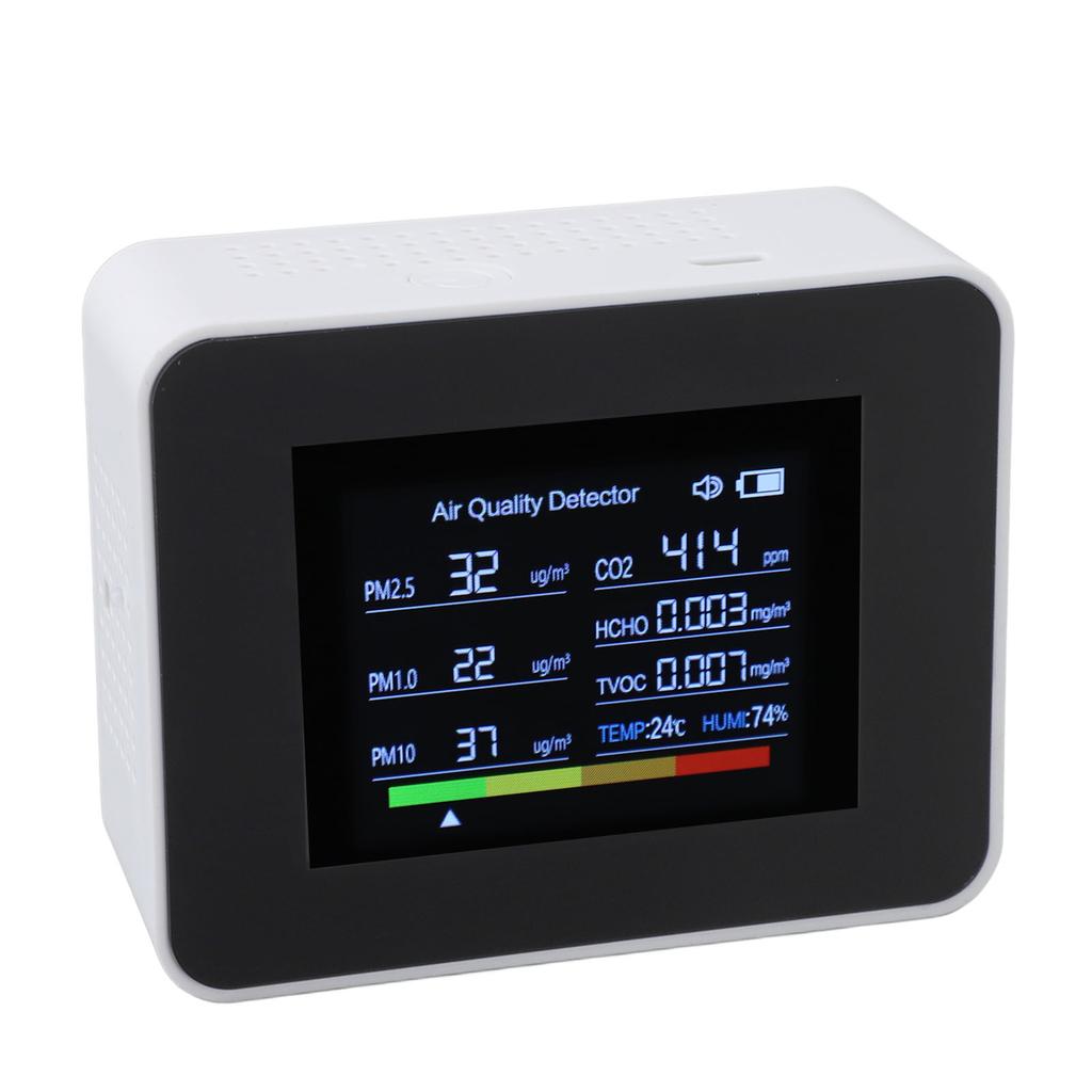 Indoor   Quality Meter 8 in 1 CO2 Detector NDIR Sensor Detect PM2.5 PM10 PM1.0 HCHO TVOC Temp Humidity with Alarm