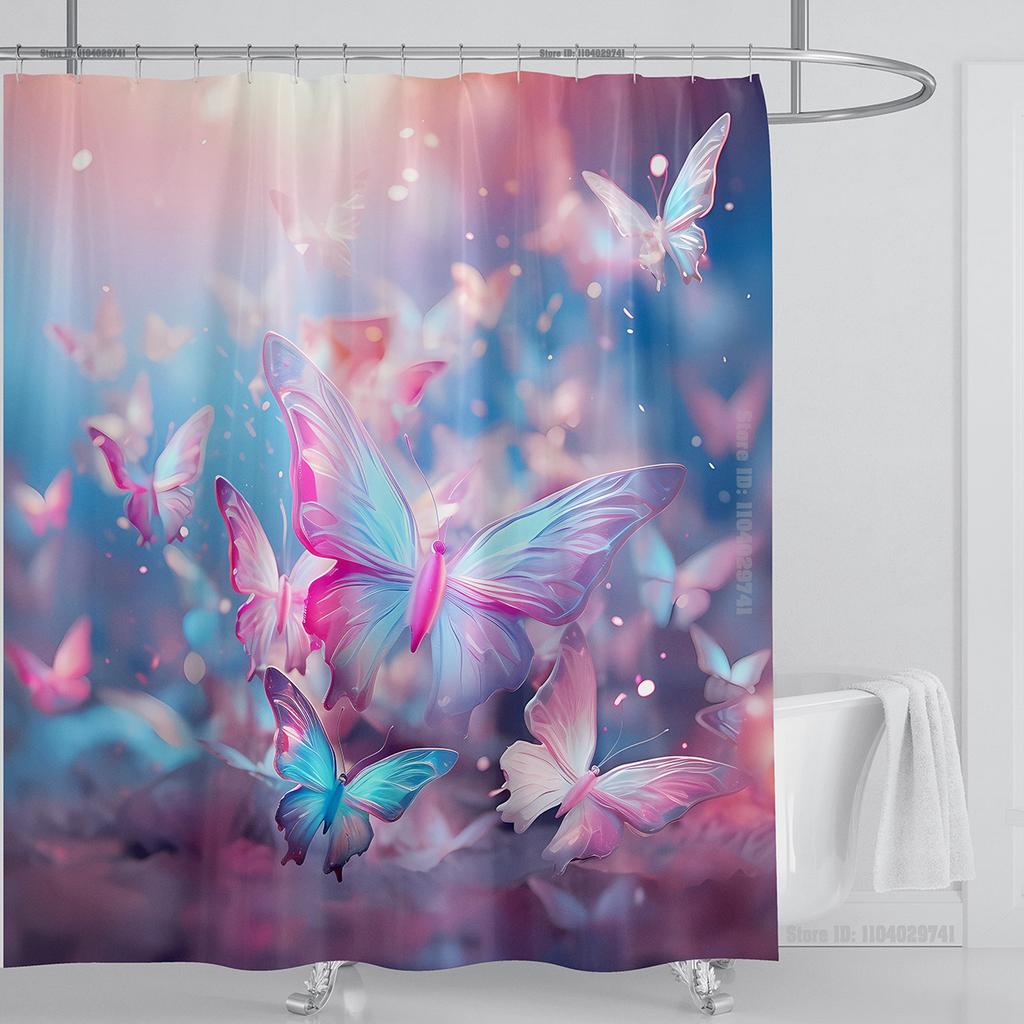 3d Beautiful Butterfly Shower Curtain Waterproof Polyester Fabric 3D Printed Curtain Bathroom Decoration with Hooks