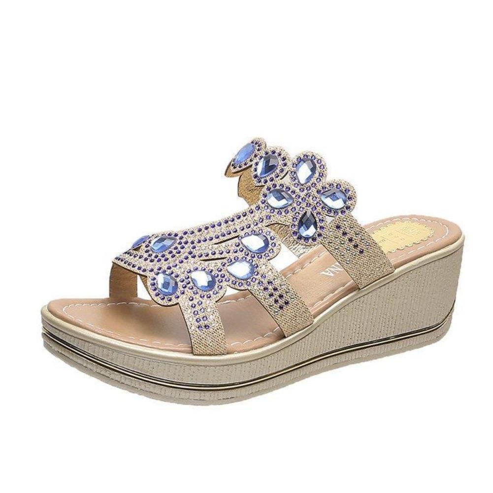 Fashion Women Sandals Summer Fashion High Heel Sandals Crystal Casual Shoes High Heels Rhinestone Thick-soled Wedge Slippers