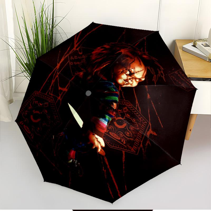 Bride of Chucky Print Automatic Open Close Umbrella, Portable Foldable Umbrella, for Outdoor Commute Camping Trip, Ideal Birthday Gift