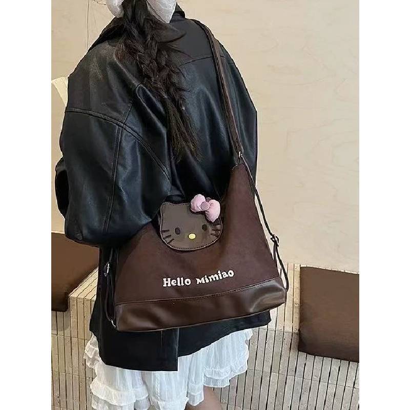Zaino Cartone Animato Coreano Vintage Hello Kitty in Materiale PU ad Alta Capacità per Uso Quotidiano