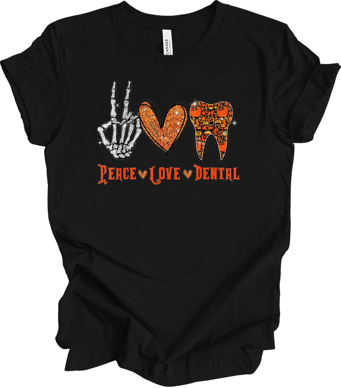 Peace Love Dental - Halloween Skeleton & Pumpkin Tooth Design 3XL
