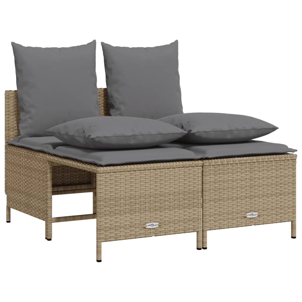 4 Piece Beige Poly Rattan Garden Sofa Set with Cushions