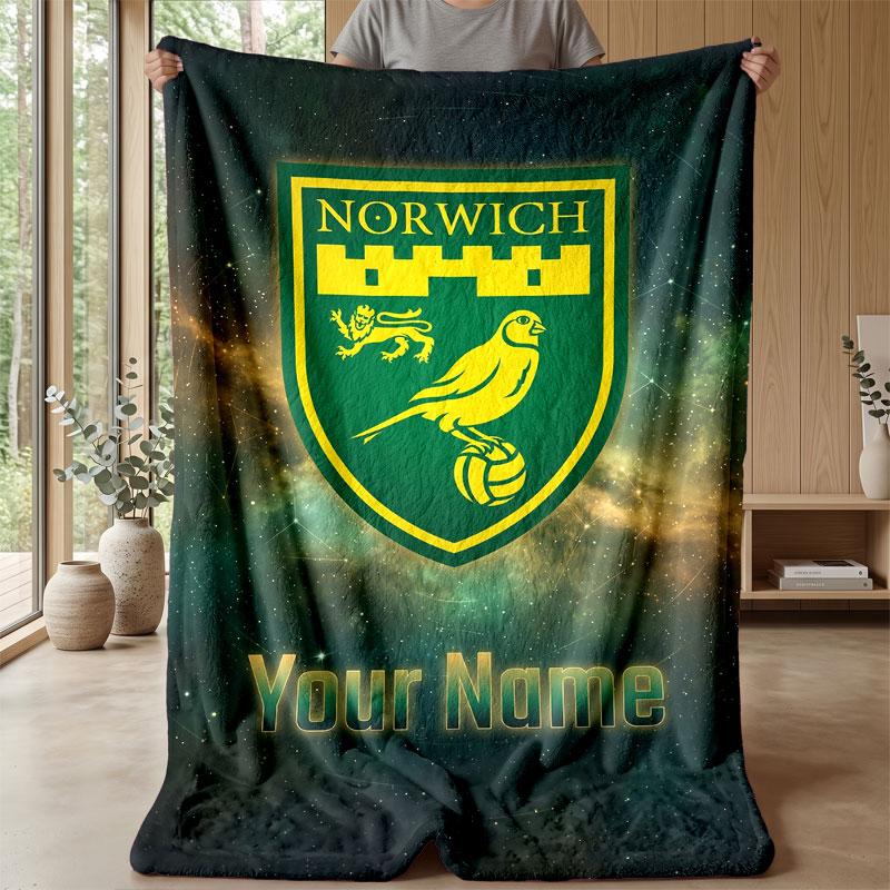 Norwich City Benutzerdefinierter Name Text Flanelldecke Fußball Logo Personalisierte Fleece-Kuscheldecke Besonderes Geschenk für Sofa Schlafzimmer Zuhause