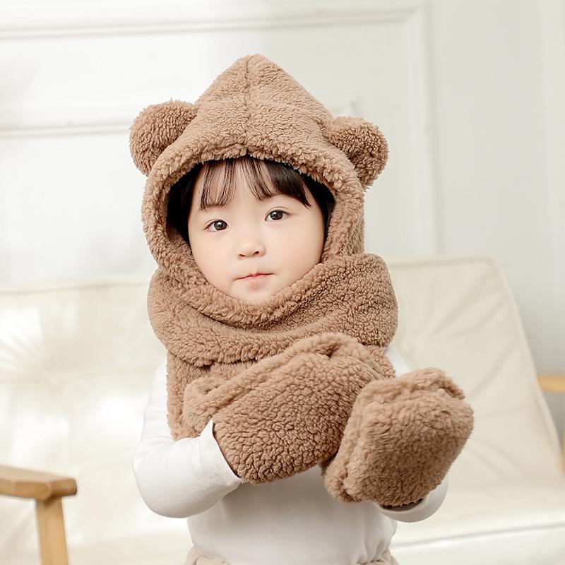 Kids' Plush Hat, Scarf & Gloves Set - Warm, Thickened, One-Piece for Boys & Girls, Autumn/Winter Parent-Child Style