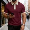 Men’s Short Sleeve Polo Shirt with Zip Placket and Chest Pocket Classic Knit Top for Daily Wear