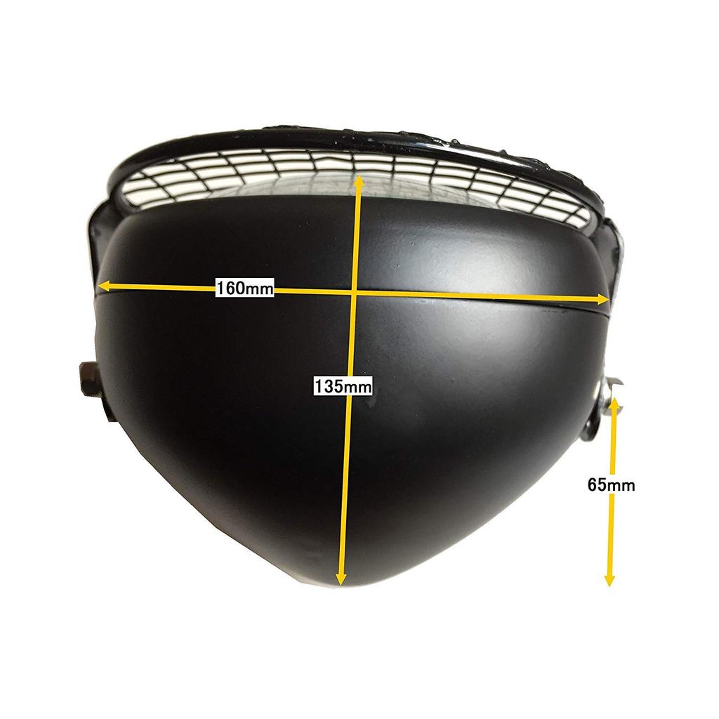 Karun Universal 12V Headlight with Guard for Vintage Motorcycles, Black (Type 2, Clear Lens)