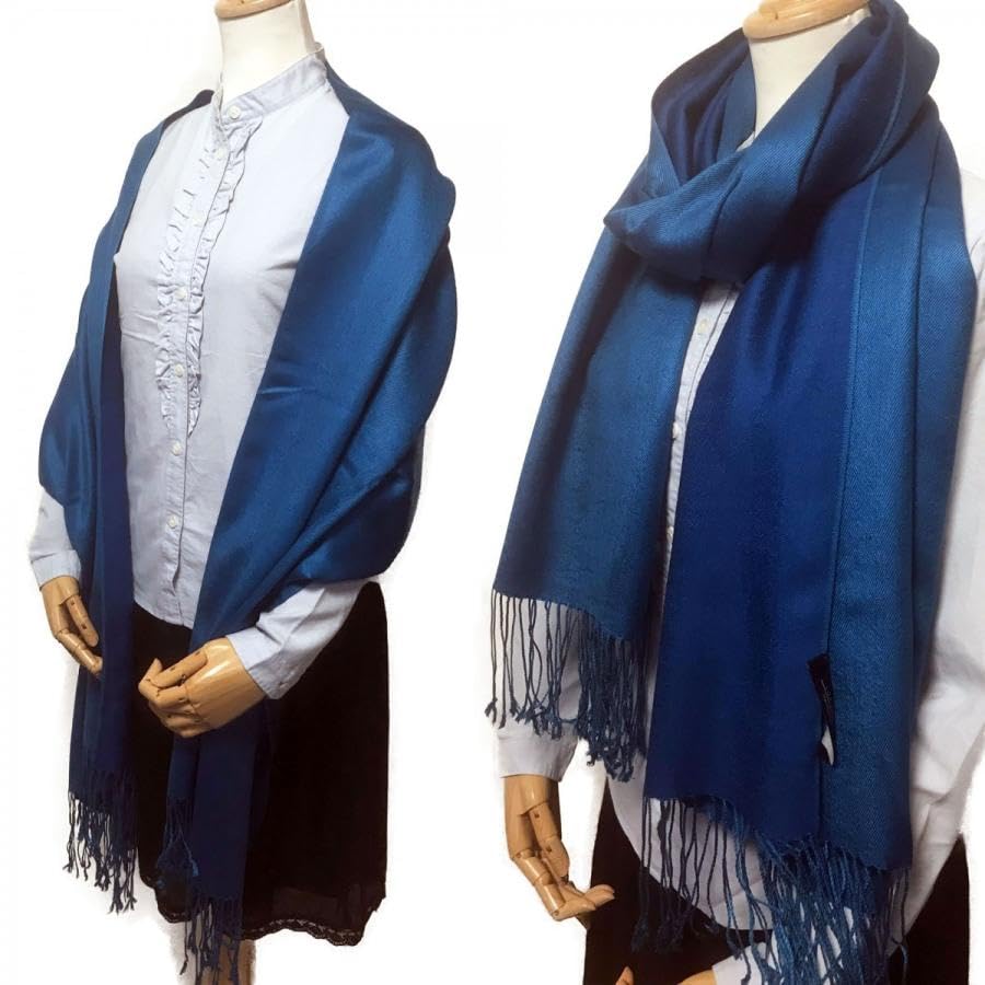 Plain Silk and Wool Stole for Women [NEW COLORS] (Dark Blue1)