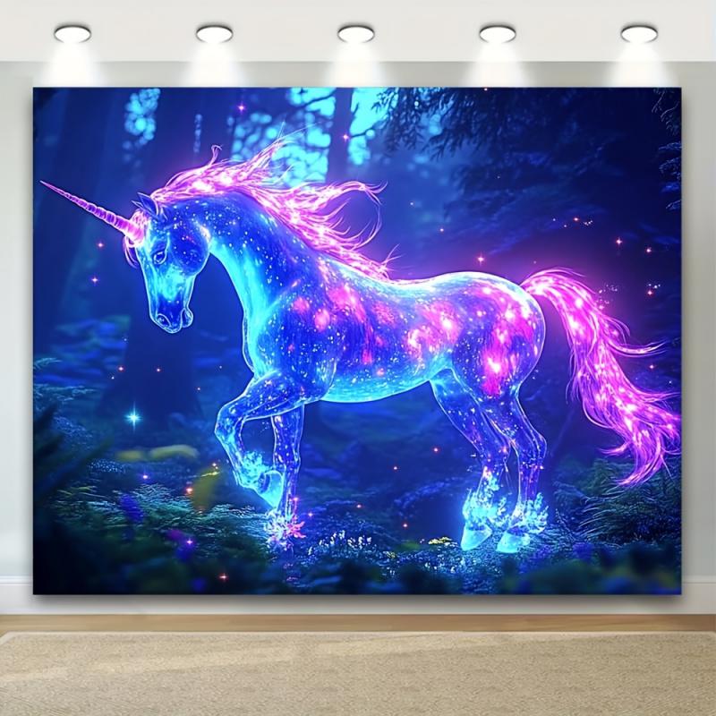VIKAMA Neon Unicorn Tapestry Magic Forest Wall Hanging Childrens Room I Am Dormitory Aesthetic Home Decoration