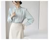 [SYitong] Women's Shirt Blouse, Stand Collar, Long Sleeves, Front Tuck, Stylish, Washable, Pearl, Elegant White Blouse, Relaxed Fit, Figure-Flattering