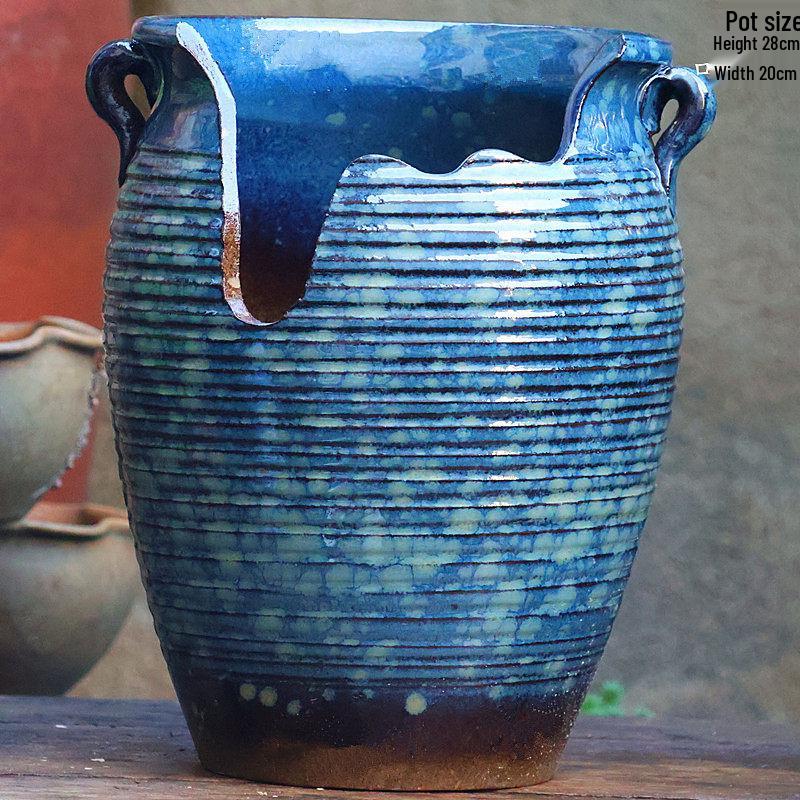 Handmade Double Ear Ceramic Succulent Flower Pot with Cutouts