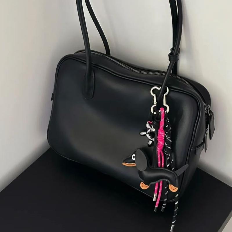Trendy Black Pink Dachshund Keychain Sweet Cool Leather Puppy Keyring  Bag Pendant Decoration Y2K Key Accessories