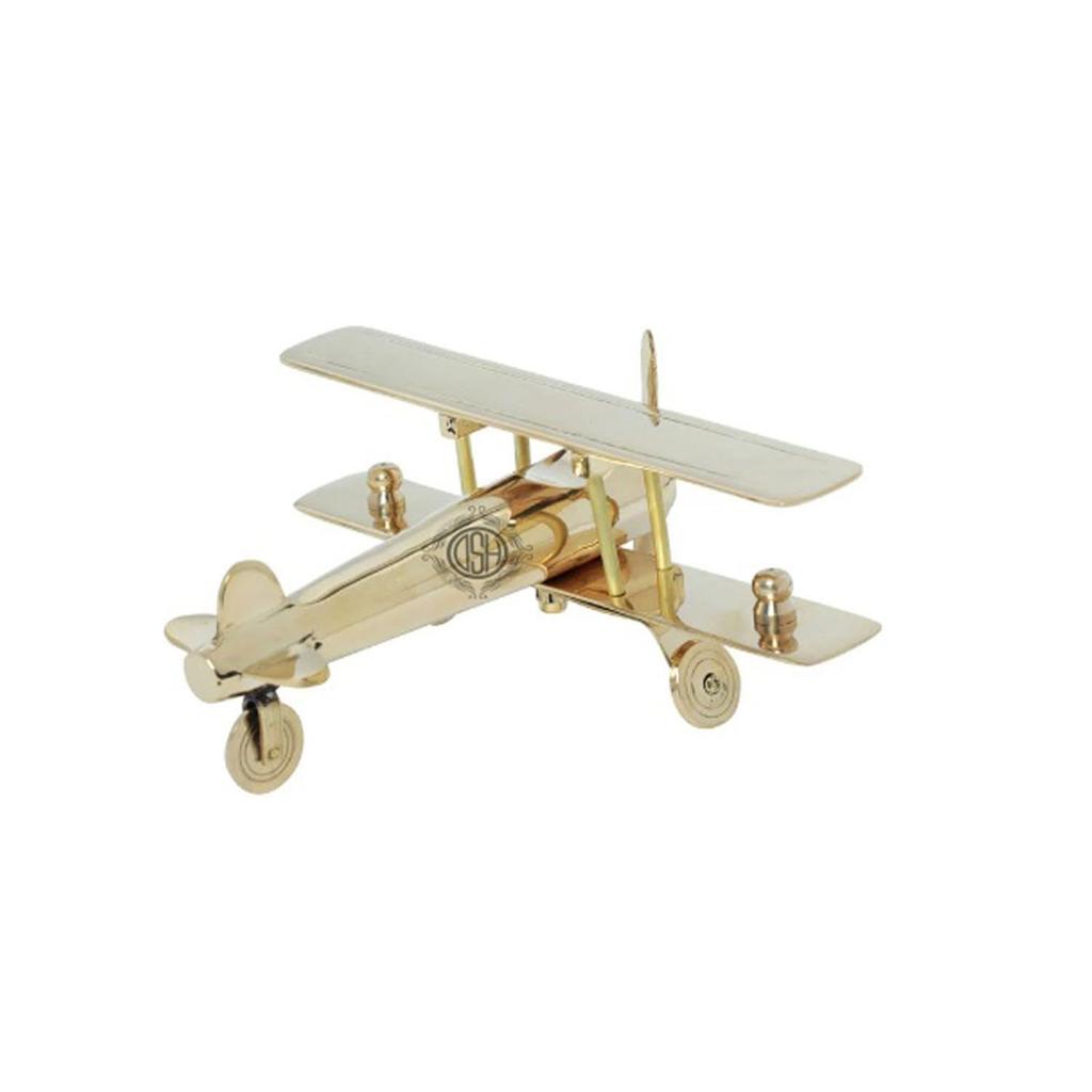 Messing Flugzeug Action Schauobjekt, Tischplatte Miniatur Dekoschauobjekt für Heimdeko&Bürotisch, Lang, Gold(Groß)