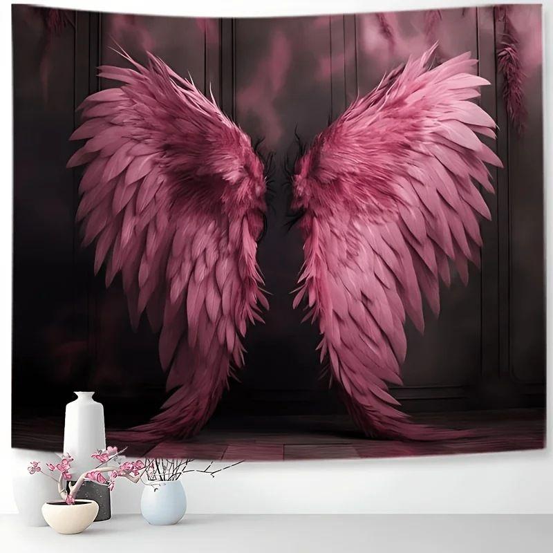 Pink Wings Tapestry, Kawaii Angel Wall Hanging, Aesthetic Bedroom Dorm Party Photo Backdrop, Home Decor Gift