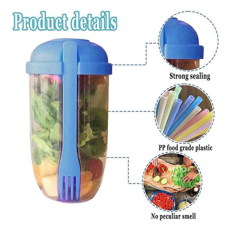 3Pcs Salad Meal Shaker Cup Fresh Salad To Go Container With Fork And Salad Dressing Holder-B61B