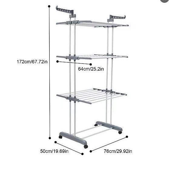 Dual Rod Folding Wing-shaped Clothes Rack: Floor-standing, Multi-functional, Movable, and Foldable
