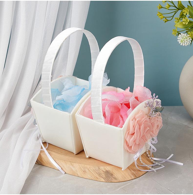 European Lace Bow Wedding Flower Girl Basket & Decorative Storage Basket