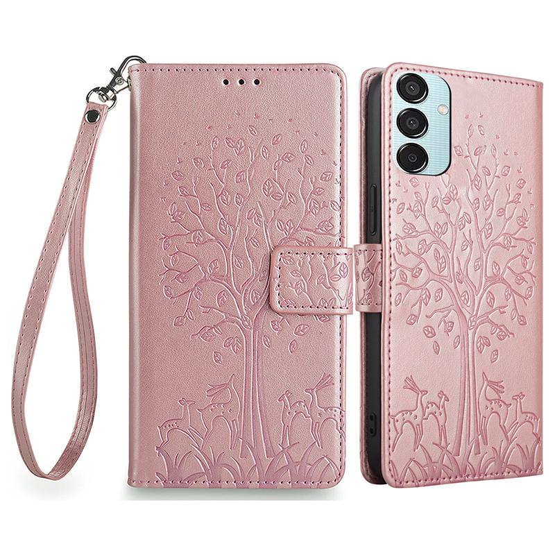 For Samsung Galaxy M15 5G Leather Case with 3 Card Slots Tree Pattern Phone Cover