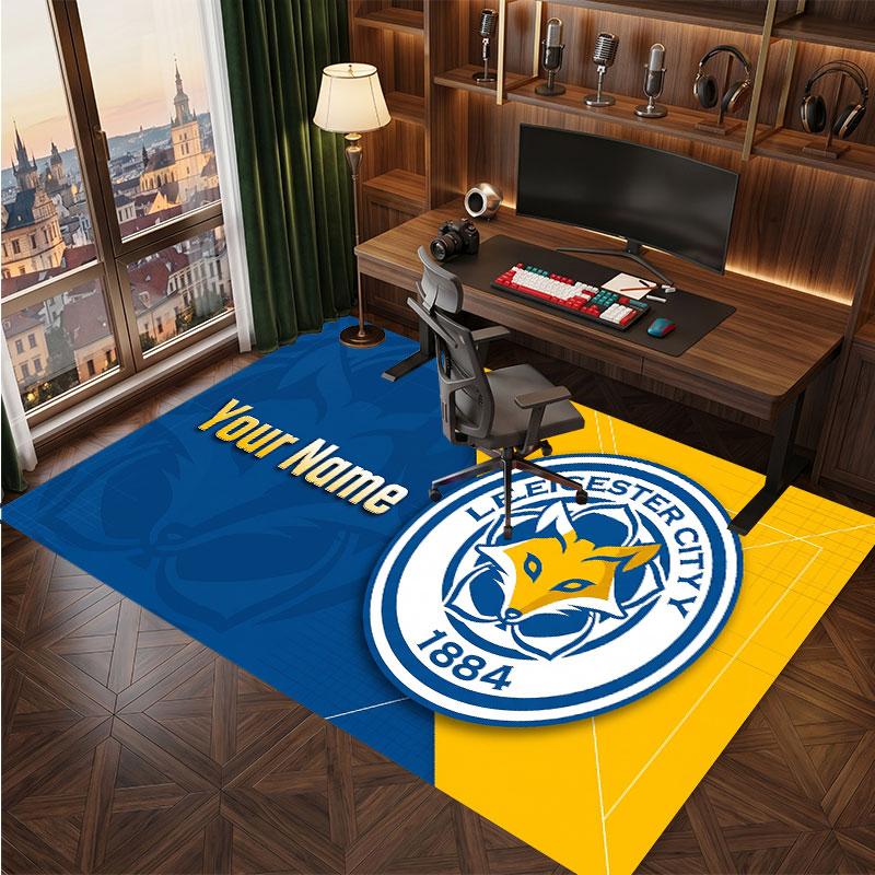 Leicester City Custom Crystal Velvet Rug, Personalized Name Text Print, Football Logo Soft Non‑Slip Floor Mat Home Decor Gift