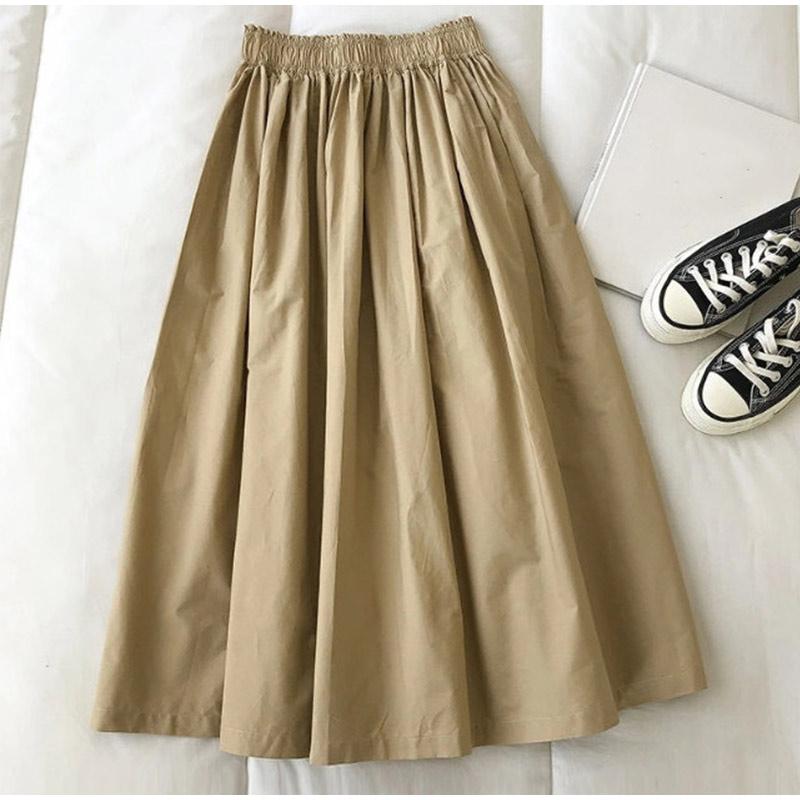

Модные женские юбки длиной до колен с карманами и складками, однотонные повседневные элегантные юбки с высокой талией и трапециевидной формы для женщин M хаки