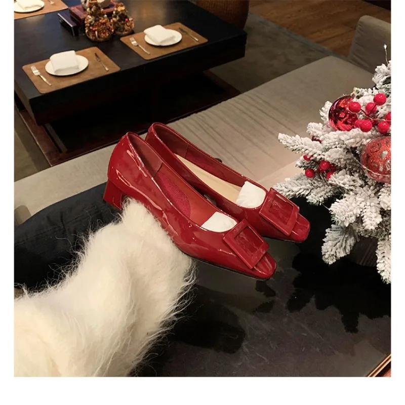 Women's Chuky Heel Square Toe Loafers Size 34-40 Fashion Lady Boat Shoes Elegant Casual All Match Four Seasons Shoes