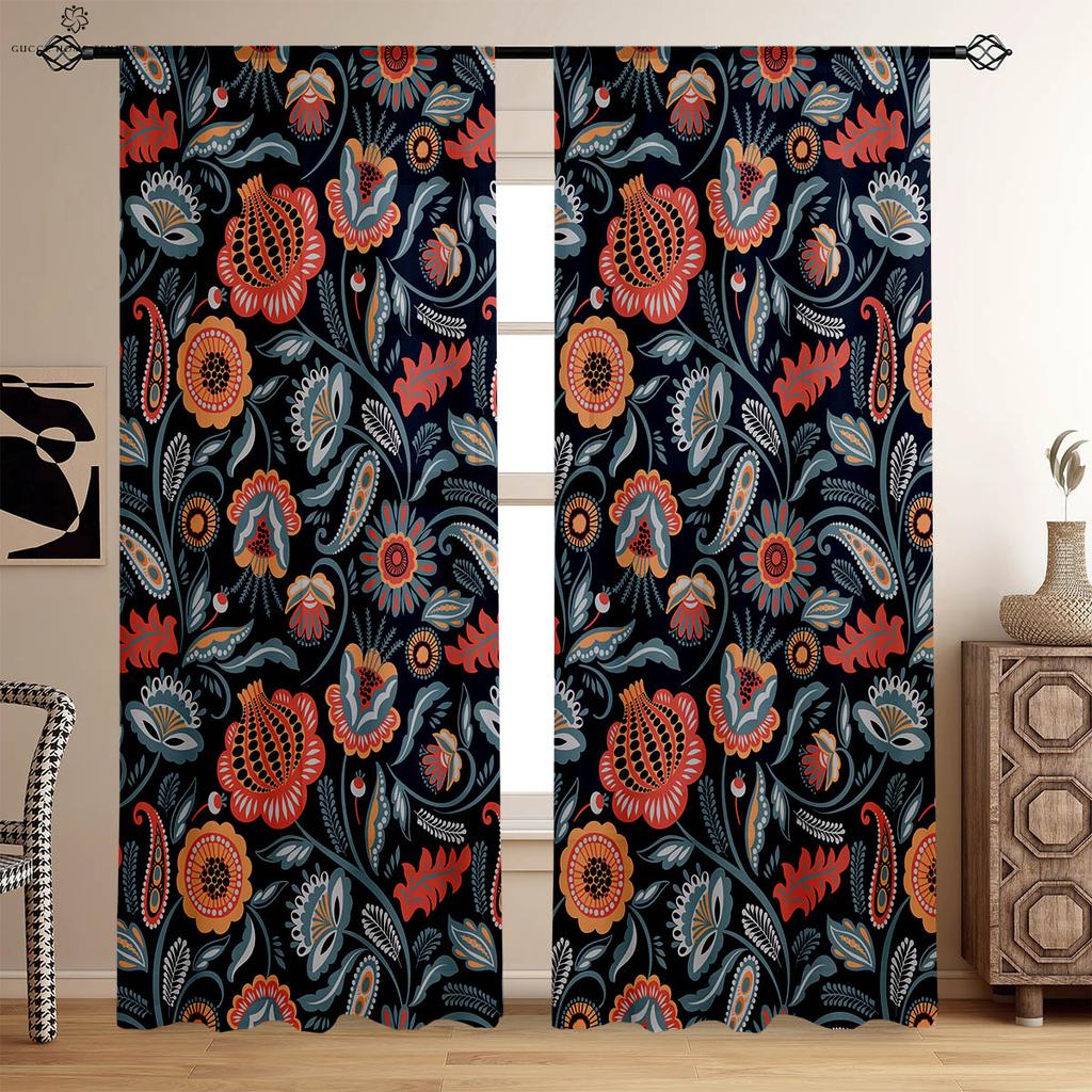 Retro Flower Pastoral Style Printed Curtains Bedroom Living Room Study Kitchen Curtains Window Decoration Easy To Wash And Care