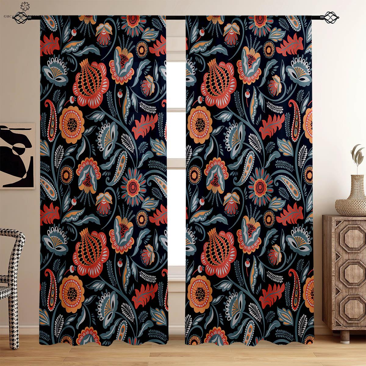 

Retro Flower Pastoral Style Printed Window Curtains Bedchamber Living Area Study Kitchen Area Curtains Window Decoration Easy To Wash And Care W50xH130(CM)x2PCS&Rod pocket
