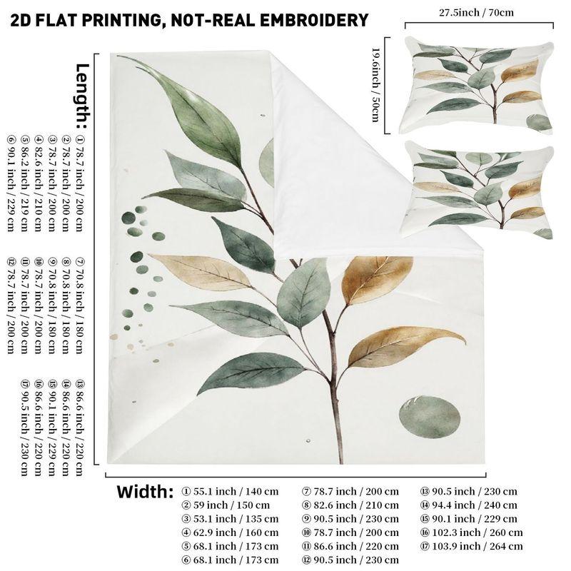 Pillowcase Quilt Cover Three-Piece Bedding,Watercolor Style,Branches And Leaves Green Leaves Yellow Leaves Background Texture