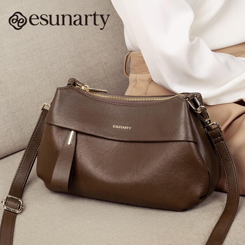 ESUNARTY Women's Genuine Leather Pillow Shoulder Crossbody Bag