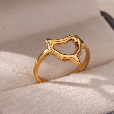 Hollow Geometric Rings For Women Gold Color Stainless Steel Adjustable Ring Wedding Party Fashion Christmas Minimalist Jewerly