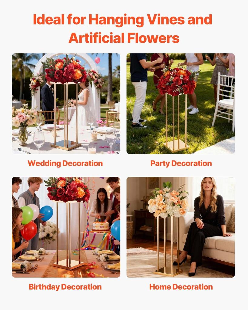 Wedding Flower Stand, 10PCS 60cm Column Flower Stand, Floral Stands with Metal Laminate, Cylindrical Cubic Floral Display Rack for Wedding, Party,