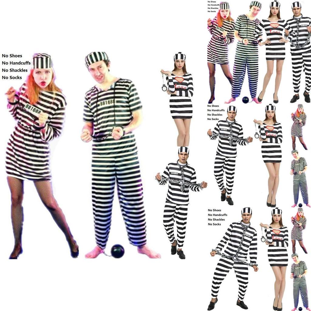 Unisex Convict Prisoner Outfit With Bold Striped Pattern Designed For Holiday Celebrations And Themed Events