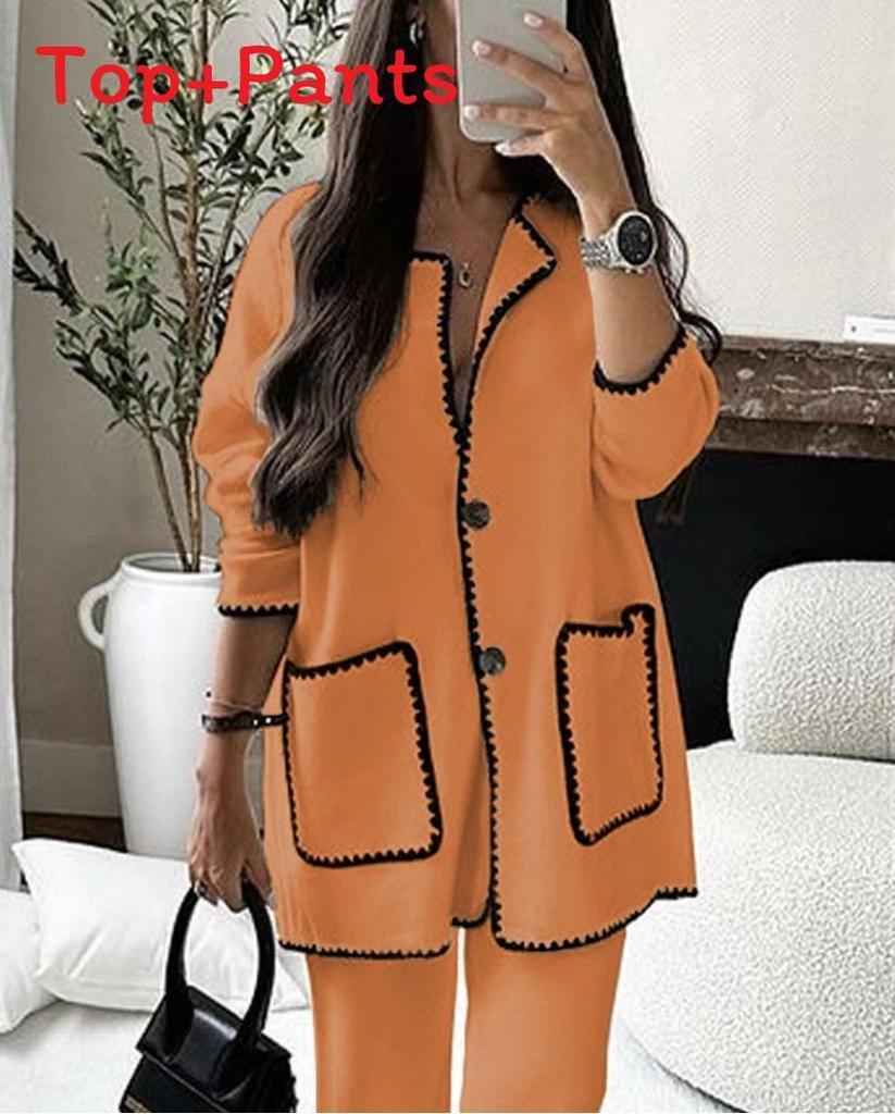 Casual Womens Two Piece Suit With Pockets For Autumn Comfort Wear