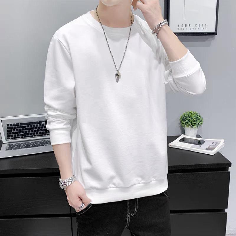 Men's Autumn Round Neck Long Sleeve Sweatshirt - Simple Print, Solid Color