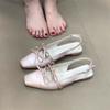 Fashion Bow Women Flats Square Toe Sandals Luxury New Summer Fashion Shoes 2025 Designer Party Slingback Slippers Dress Sandalias Mujer