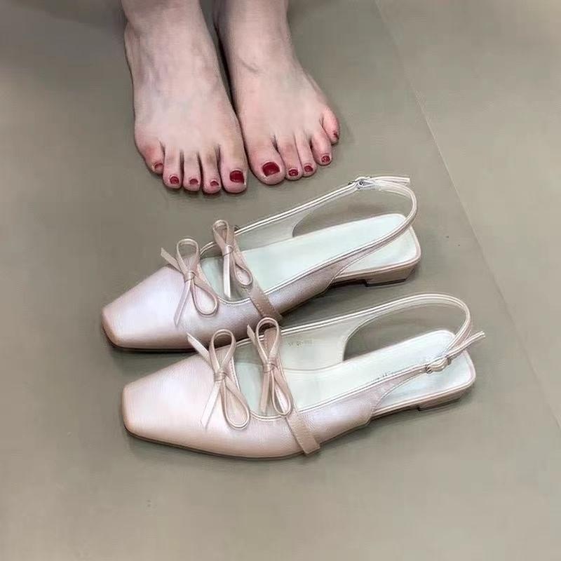 Fashion Bow Women Flats Square Toe Sandals Luxury New Summer Fashion Shoes 2025 Designer Party Slingback Slippers Dress Sandalias Mujer