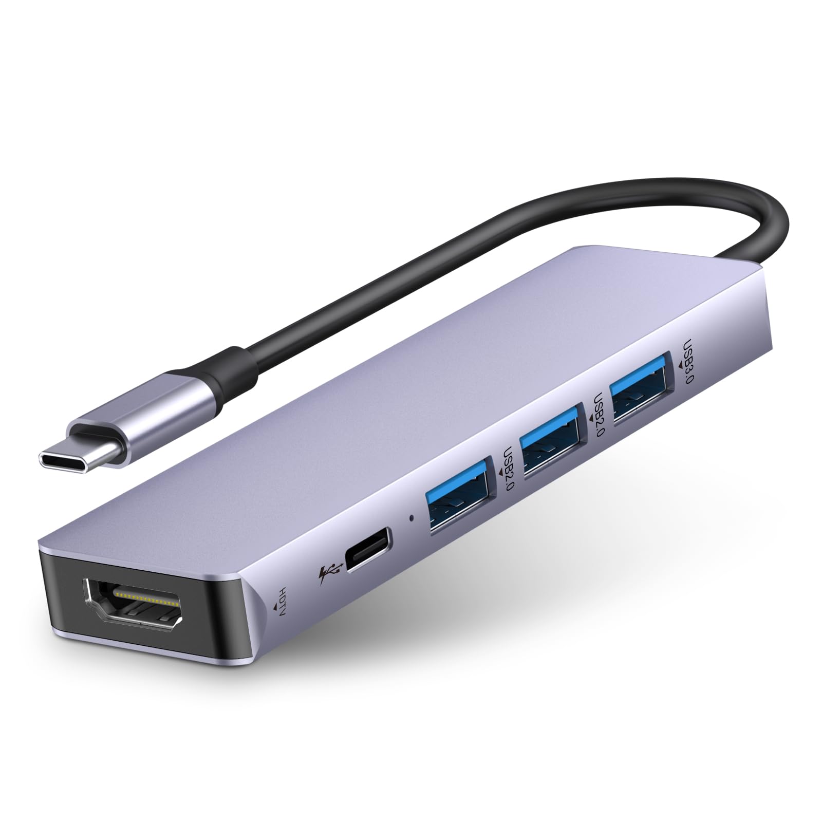 

VVG HDMI-хаб с быстрой зарядкой PD 100 Вт, 1 порт USB, 2 порта USB для передачи данных 5 Гбит/с, тонкий хаб, совместимый с и Android, Mac, iPad, iPhone и другими, USB-C 5-в-1 серый