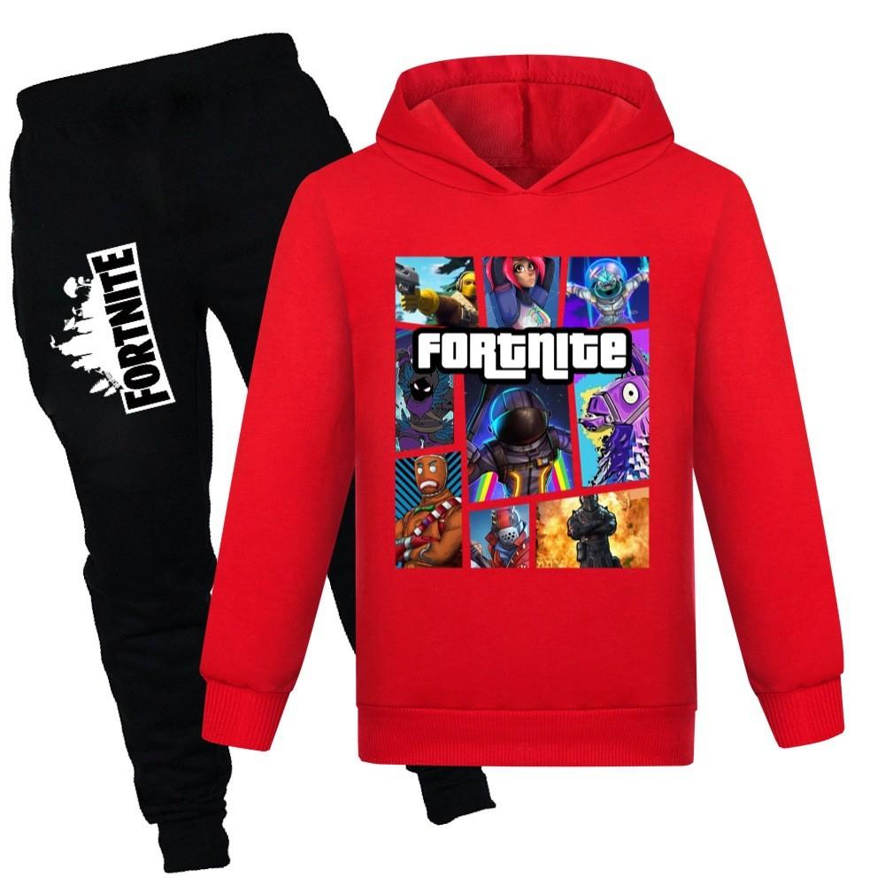 Conjunto de Suéter y Pantalones de Dibujos Animados con Estampado de Fortnite para Niños Hecho de Tejido de Algodón Suave para Niños de Secundaria