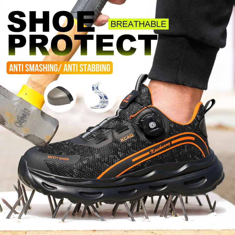 Fashion Protective Shoes Work Sneakers Men Rotating Button Safety Shoes Men Puncture-Proof Indestructible Shoes Steel Toe Boots