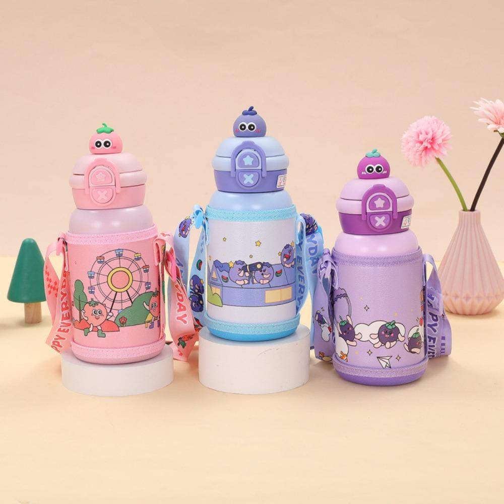 Cute Cartoon Children Thermal Cup Pop-up Lid Thermal Water Bottle Insulated Cup  Drinkware