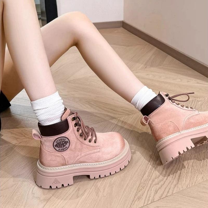 

Martin boots women s shoes 2025 new British style heightening big yellow boots small four-season thick-soled short boots 40 розовый