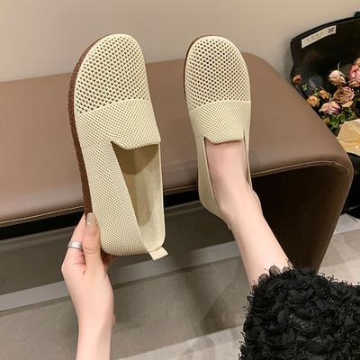 Old Beijing Cloth Shoes Work Shoes Women's Soft Soles Comfortable Work Flat Shoes Versatile Flying Knitting Hollow One Pedal Doudou Shoes